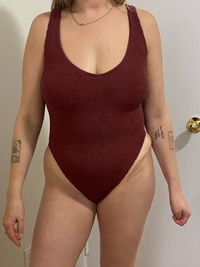 Youswim Ribbed Scoop One-Piece Swimsuit - Burgundy